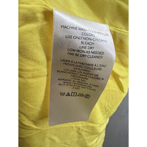 Anthropologie One-Shoulder Linen Dress Size 10 Yellow Wrap Dress - Picture 9 of 11